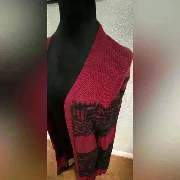 New Directions Open Front Knit Embellished Cadigan Sweater Size XL Red/Black - Picture 2 of 6